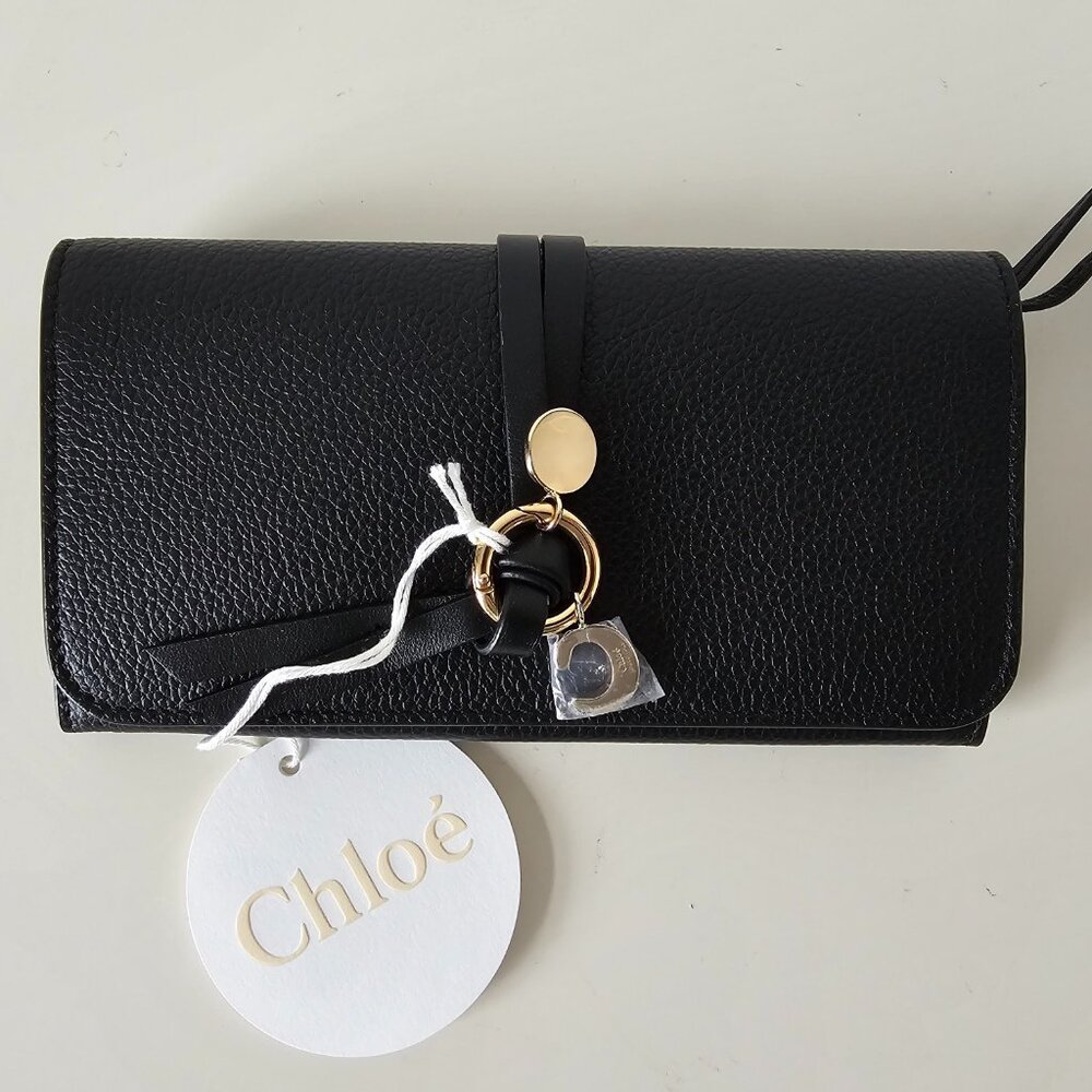 NWT Authentic CHLOE Black Calf Leather Alphabet Long Wallet With Flap